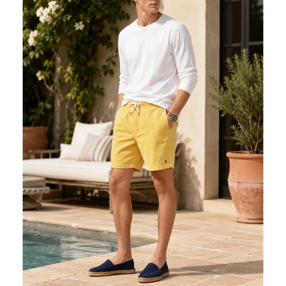 Polo Ralph Lauren 6-Inch Prepster Corduroy Shorts Gold Cotton L NWT